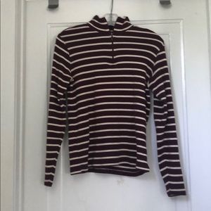 LL Bean Maroon/White striped quarter zip